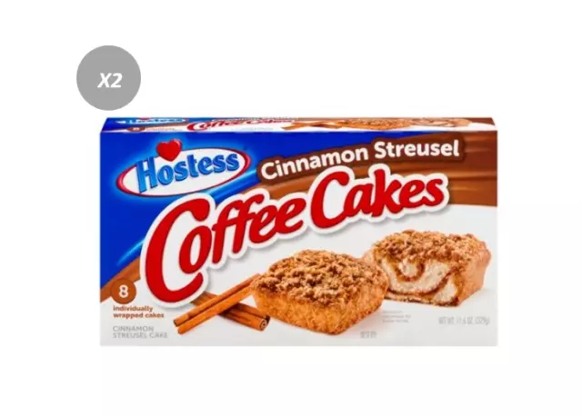 909538 2 X 329g BOX HOSTESS CINNAMON STREUSEL COFFEE FLAVOURED WRAPPED CAKES