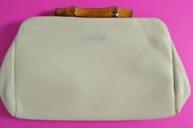 vintage Gucci coin purse wallet bamboo cream leather AS IS kiss lock snap 5.5"