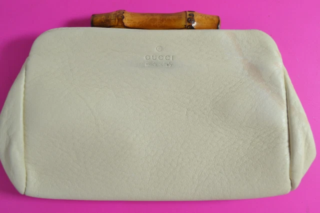 vintage Gucci coin purse wallet bamboo cream leather AS IS kiss lock snap 5.5"