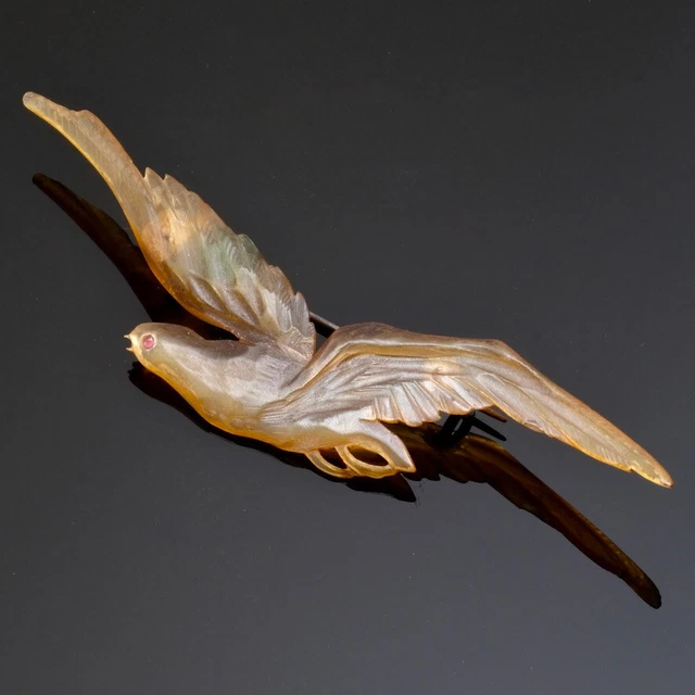 Ancienne Broche En Acier Art Nouveau art deco oiseau résine