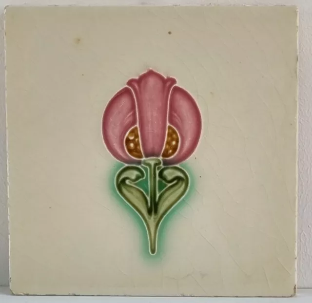 Pretty Antique Art Nouveau 6" x 6" Marsden tile circa 1900s.