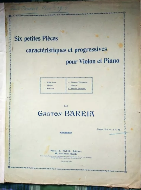Partition ancienne pour violon et piano "Marche Française" Gaston Barria