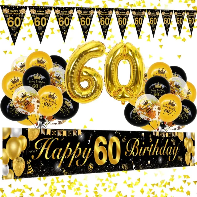 Decorazioni Compleanno 60 Anni Oro Nero,Palloncini 60 anni Compleanno Uomo D