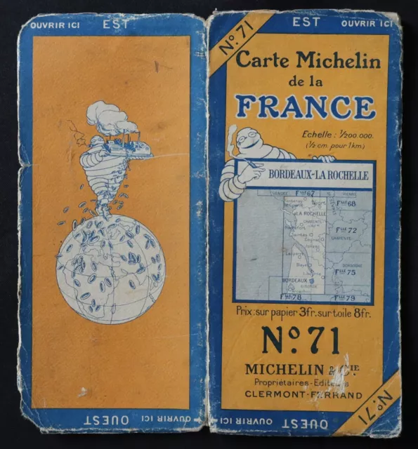 Carte 1924 MICHELIN 71 BORDEAUX LA ROCHELLE Guide Bibendum pneu tyre map