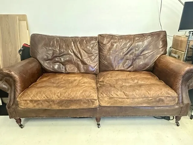 Barker and Stonehouse chunky brown leather chunky sofa, extremely comfortable.