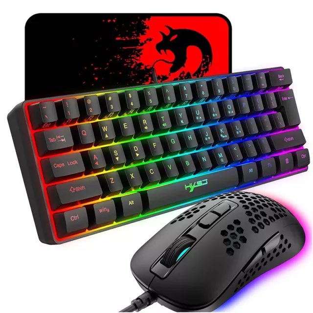 60% Wired Gaming Keyboard and Mouse Combo 61 Keys RGB Backlit Mechanical Feel