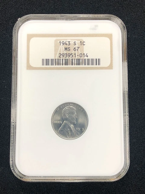 1943 S Lincoln Wheat Cent Penny 1C - NGC Graded MS 67  Steel Cent 1m