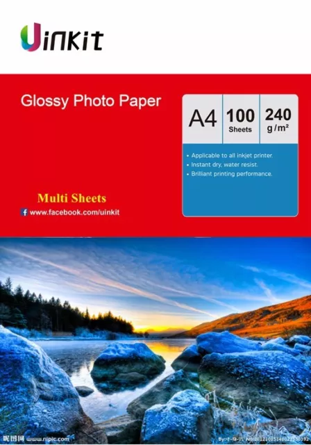 Uinkit 100-1000 Sheets A4 240Gsm High Glossy Photo Paper Inkjet Paper Printer
