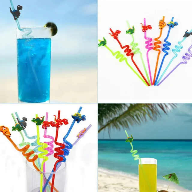 8pcs Dinosaur Plastic Drinking Straws Bar Straws for Kids Birthday Party De#km