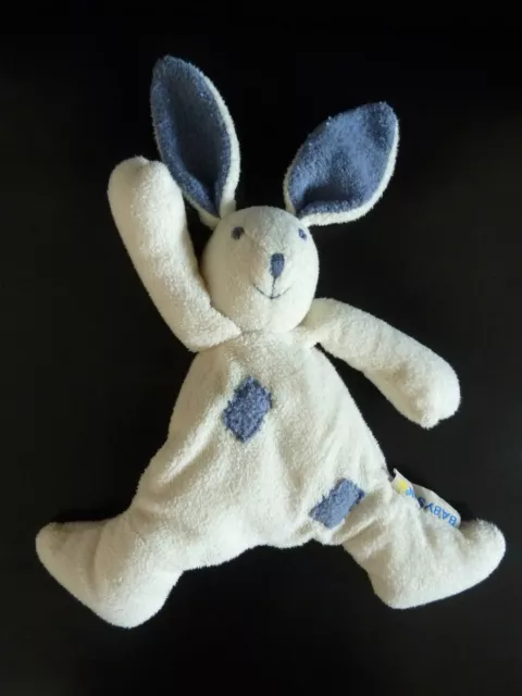 M. DOUDOU PELUCHE BABYSUN LAPIN blanc écru patchwork & oreilles bleu TBE