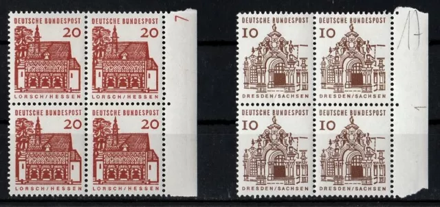 Bund / BRD Deutsche Bauwerke Mi. 456 / 454 Viererblöcke mit DZ