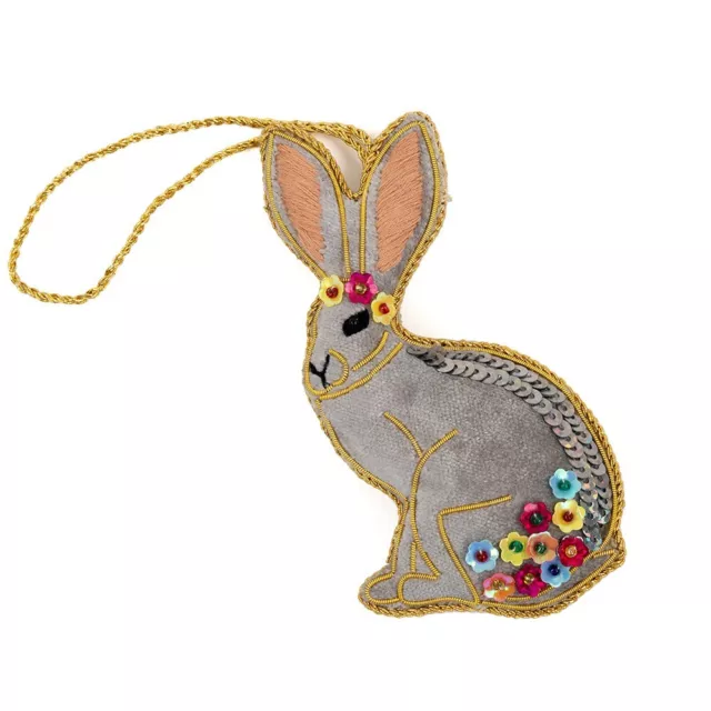 Sitting Hare Hanging Decoration Goldwork Embroidered Flower Sequin OXFAM New F1