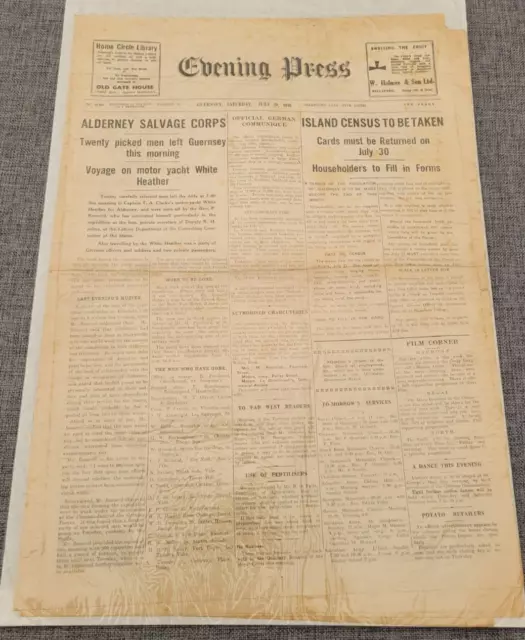 Guernsey Abendpresse 2. Ww Alderney Salvage Corps 20. Juli 1940 Zeitung