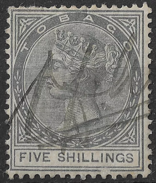 Tobago 1884 Revenue Bft 12 | 5/- grey, wmk Crown CA | Used with pen cancellation