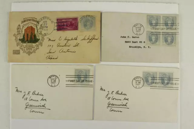 Vintage US Postal History 1937 FDC VIRGINIA DARE Stamps Manteo NC Jamestown 1939