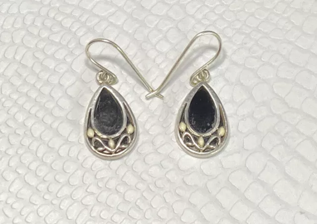 Sterlingsilber Perlmutt schwarz Onyx hängende Tropfen Ohrringe wendbar