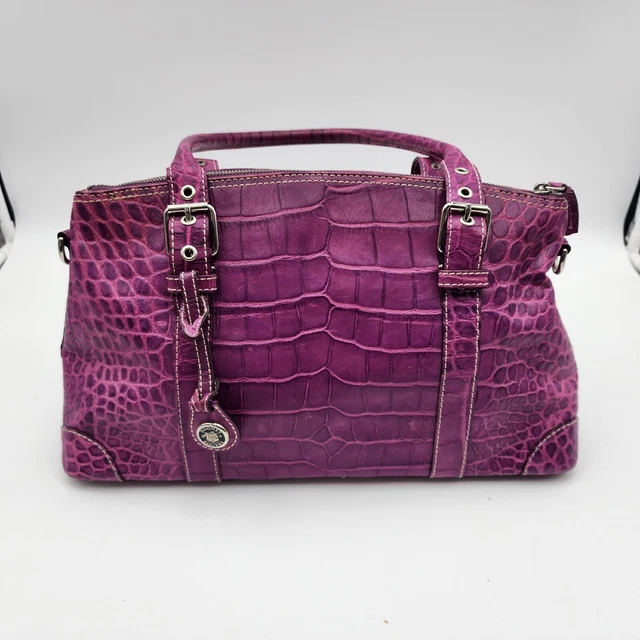 Dooney Bourke Magenta Nile Crocodile Embossed  Domed Satchel Leather Bag