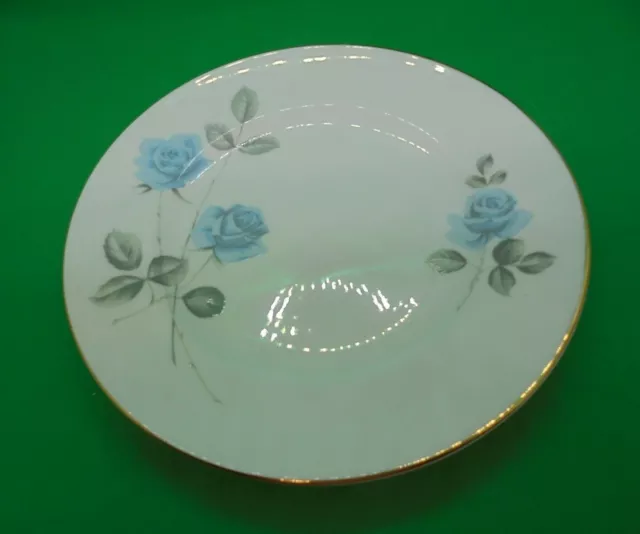 Crown Staffordshire Bone China Salad Plate Blue Roses Gray Leaves 8"