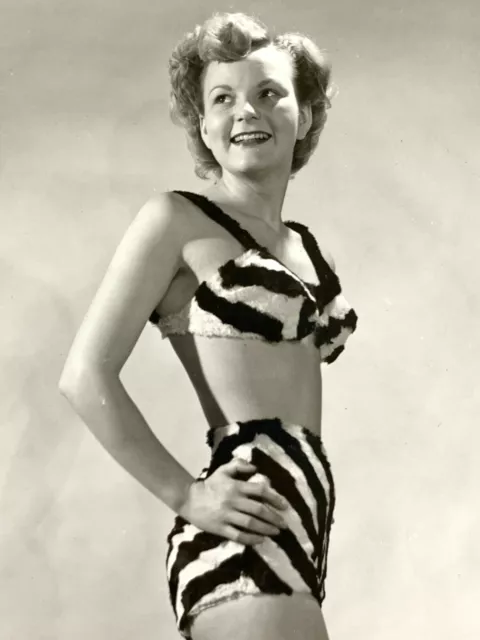 BP Photograph Beautiful Woman Zebra Stripe Bikini 1940-50's Morris Munroe