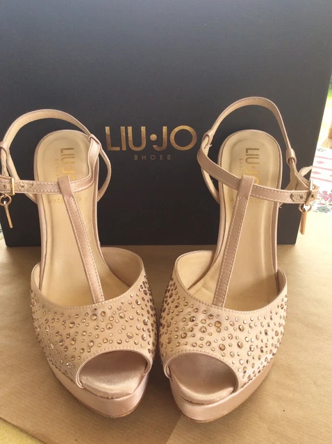 Scarpe Donna Sandalo LIU JO Aura in Raso Tg 36 Rose Gold Con Swarovski