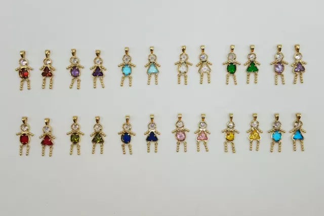 BIRTHSTONE BABY Charm Pendant 24k Yellow Gold Plated all months Boy and Girls