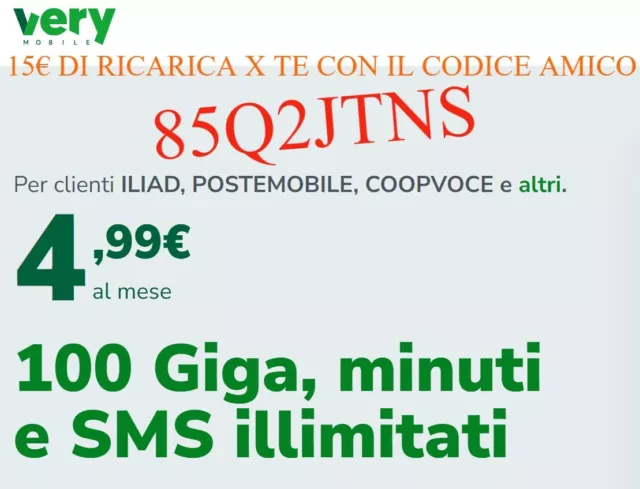 VERY MOBILE - 15€ bonus + 100 giga a soli 4,99€/mese - LEGGERE LA DESCRIZIONE!