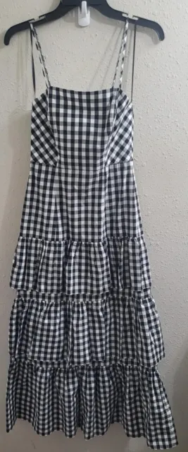 JCREW  Tiered gingham Dress gown H7364 In Black Size 00, NWT