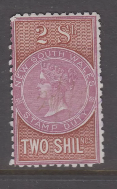 NSW 1894 2/- QV STAMP DUTY - revenue- Wmk NSW wide S- Elsmore Cat 15 G- FU