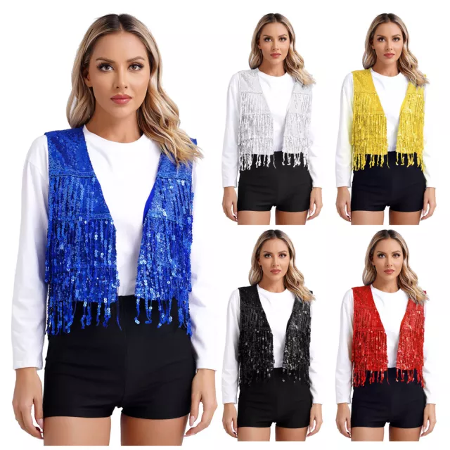 Womens Vest Lightweight Disco Costume Solid Color Jacket Slim Fit Vests Cosplay