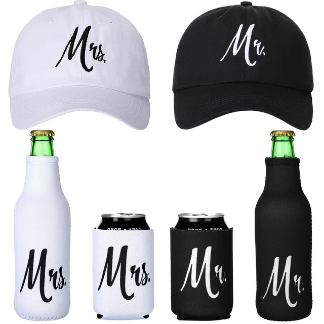 Mr and Mrs Hats Sets Bride and Groom Caps Beer Bottle Coolies