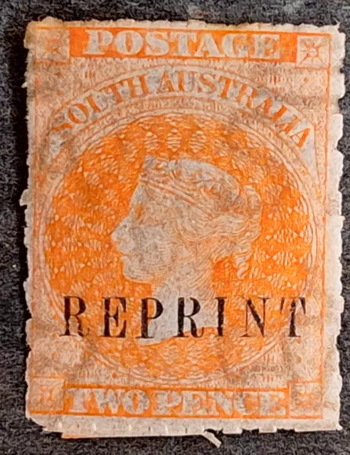 1889- South Australia 2d Vermilion Sideface stamp Roulette perfs REPRINT
