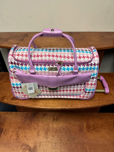 New Samantha Brown Rolling Embosse Houndstooth Wheeled Weekender Spring Multi