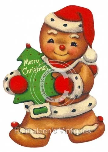 Vintage Image Retro Gingerbread Man Cookies Christmas Waterslide Decals CHR226