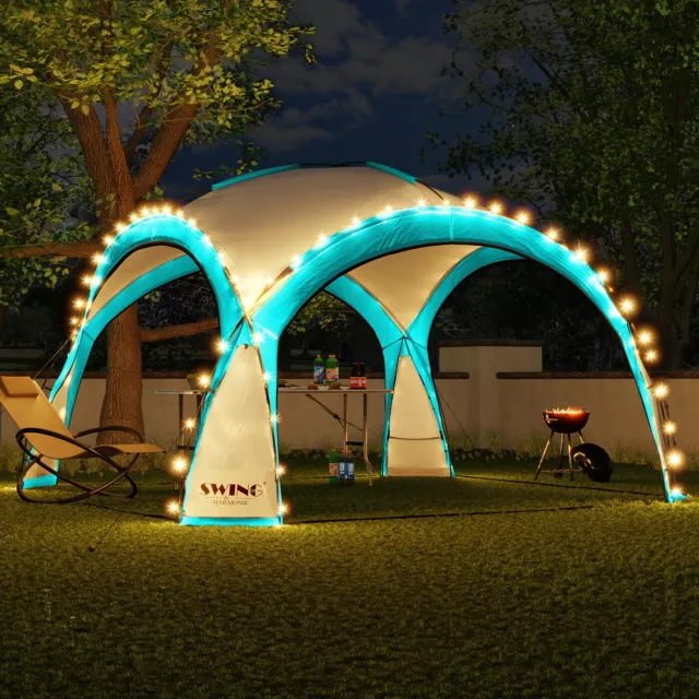 LED - Event Pavillon Partyzelt Garten Pavilon Gartenzelt Solar Camping Pavilion