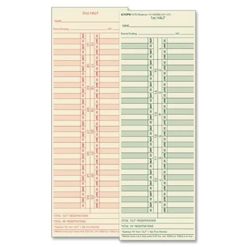 Tops Semi-monthly Time Card - 10.50" X 3.50" Sheet Size - Manila - 500 / Box