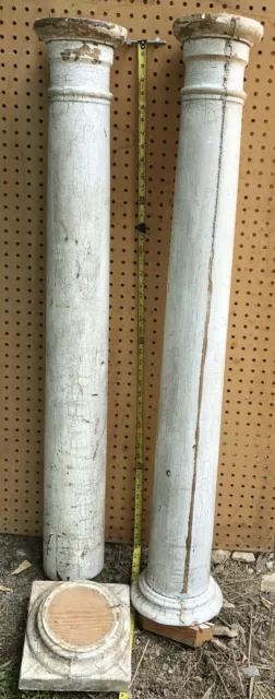 TWO -4’Antique Wood Column Capitals ONE Base