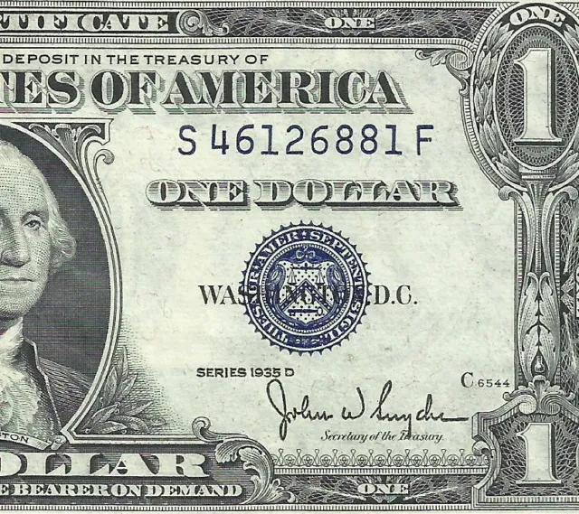 RARE 1935D $1 BLUE Seal SILVER Certificate! CRISP XF! Old US Paper Money!