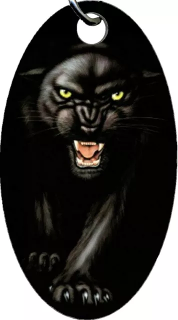 Black Panther Ferocious Fangs Aluminum Oval Keychain Key Chain NEW COOL!