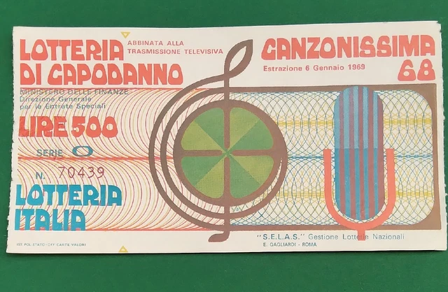 Biglietto Lotteria di Capodanno 1968 Serie O numero 70439