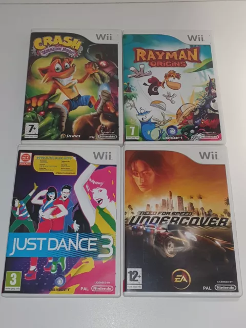 jeu de wii X4 :  Crash + just dance 3 + Rayman + need for speed 