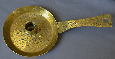 Antique Early 18Th Century Brass Frying Pan Candlestick Chamberstick  (2)