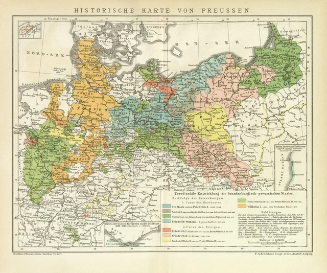 GESCHICHTE VON PREUSSEN historische Landkarte antike Karte Lithographie ca. 1892 EUR 14,98 ...