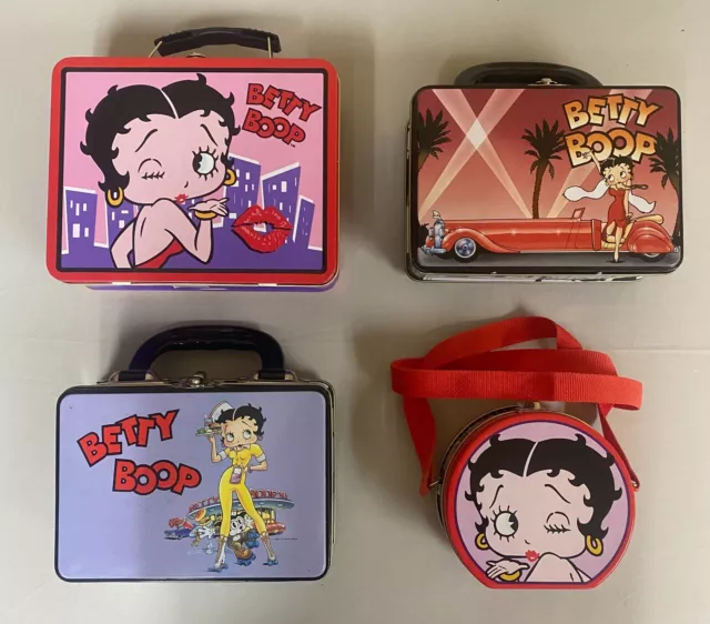 Betty Boop Collectible Clasp-Closing Lunchboxes and Tin Purse Set of 4