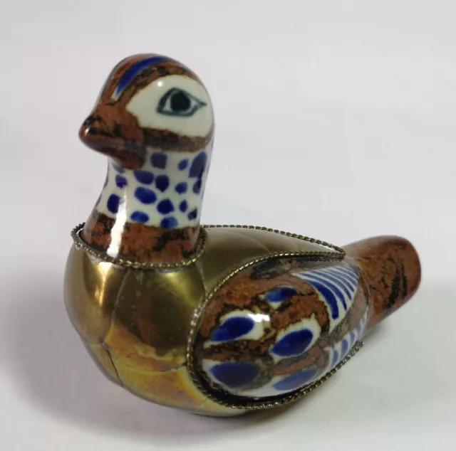 Tonala Keramik Ente Figur handbemalt mexikanische Volkskunst 105 mm lang