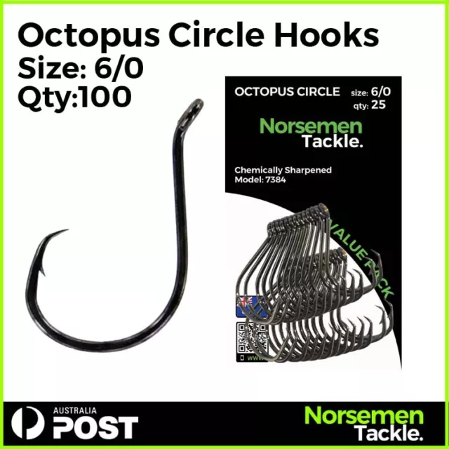 50 x 10/0 Chemically Sharpened Octopus Circle Hook Fishing Hook Fishing  Tackle.