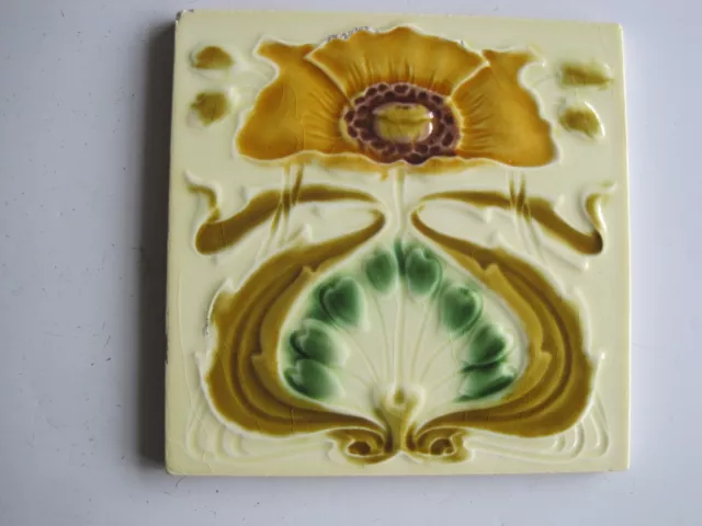 Antique 6" Moulded & Majolica Art Nouveau Tile - T A Simpson - Rd.484406 C1906
