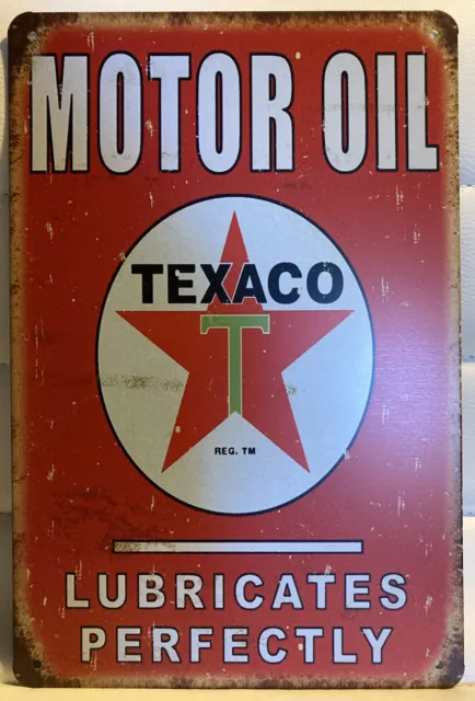 New 12” x 8” Retro 1940s Red TEXACO Motor Oil Rustic Tin Metal Wall Sign