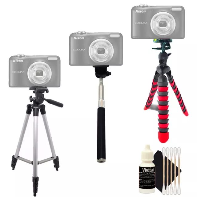 Trípode alto + trípode flexible + monópode + kit de limpieza para Nikon Coolpix A10