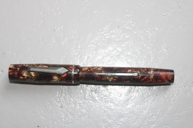 Stylo Plume Vintage - Nacre Noir Gris - Plume Or - Fonctionne - Occasion Bon état