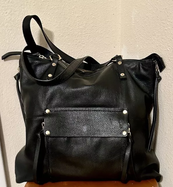 Kooba Everette Black Tote Bag Handbag Shoulder Leather Expands Gold Hardware